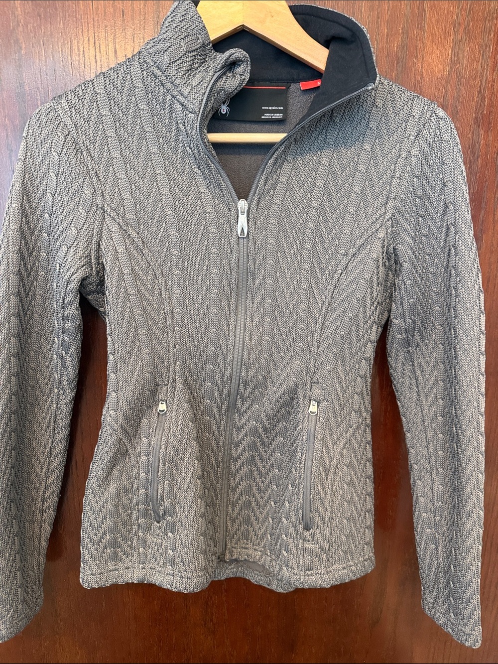 Spyder Heather Gray Cable-Knit Bomber Jacket